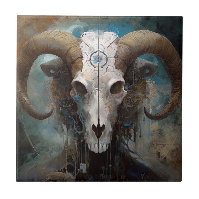 Azulejo Ram Skull Surreal Fantasy Art (Frente)