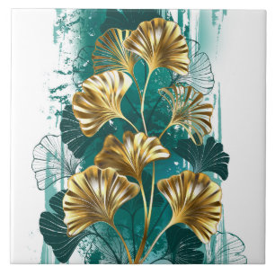 Azulejo Rama con hojas doradas Ginko Biloba