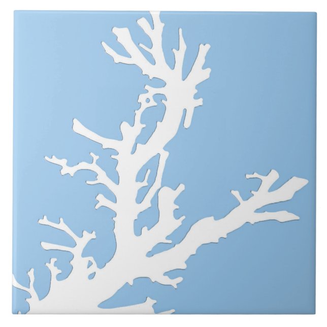 Azulejo Rama de coral - blanco sobre azul pálido (Frente)