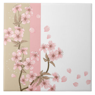 Azulejo Rama de flor de cerezo rosa elegante