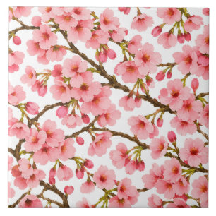 Azulejo Rama de flor de cerezo rosa patrón