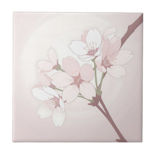 Azulejo Rama de flor de cerezo suave minimalista japonés