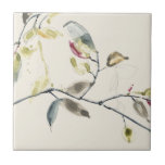 Azulejo Rama de hoja de color<br><div class="desc">Leaf Branch II de Jennifer Goldberger. Las gotitas de color agua en amarillo dorado y rosa rojizo crean hojas suaves en ramas gris oscuro y negro.</div>