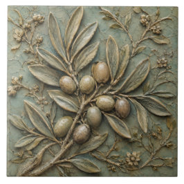 Azulejo Rama de olivo antigua relieve falso botánico