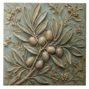 Azulejo Rama de olivo antigua relieve falso botánico