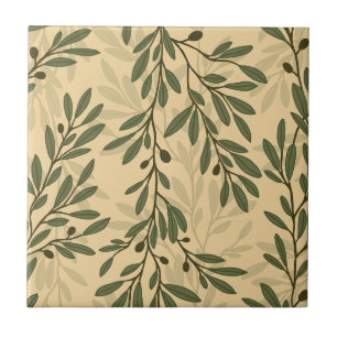 Azulejo Rama de olivo verde hojas mediterráneas HD