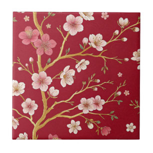 Azulejo Rama de Oro de Flor de Cerezo Elegante