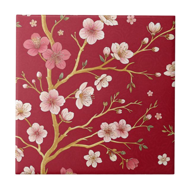 Azulejo Rama de Oro de Flor de Cerezo Elegante (Frente)