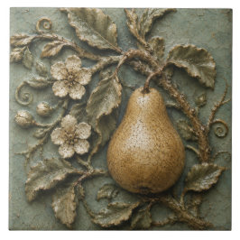 Azulejo Rama de pera antigua relieve falso botánico