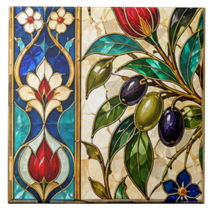 Azulejo Rama y Tulipán teñidos de Damasco y Otomano