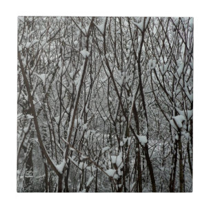 Azulejo Ramas Cubiertas de Nieve Invierno Abstracto