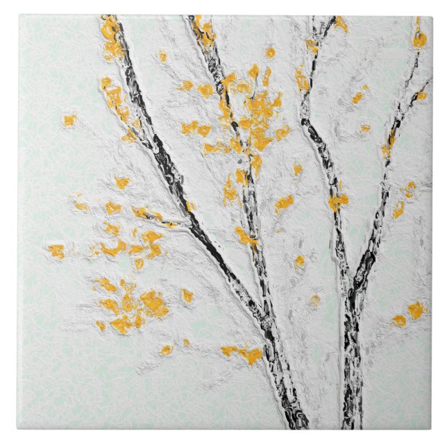 Azulejo Ramas de árboles otoñales con hojas de otoño amari (Frente)