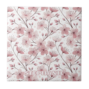 Azulejo Ramas de flor blanca de flor de cerezo romántica r
