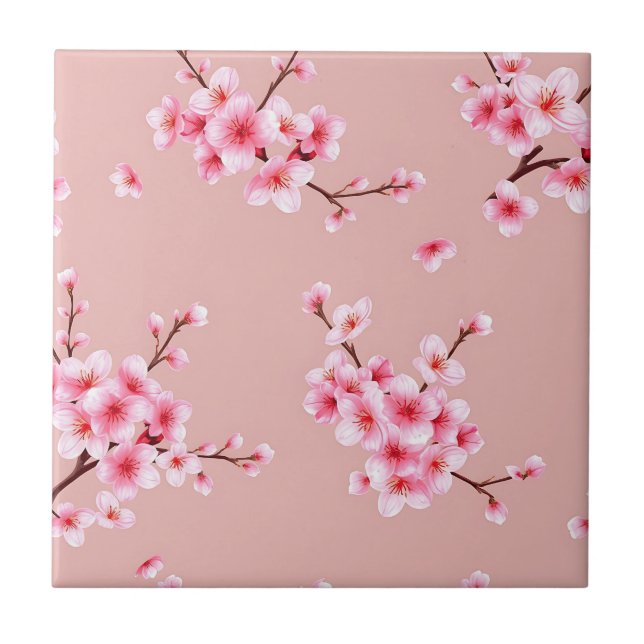 Azulejo Ramas de flor de cerezo rosa Patrón (Frente)