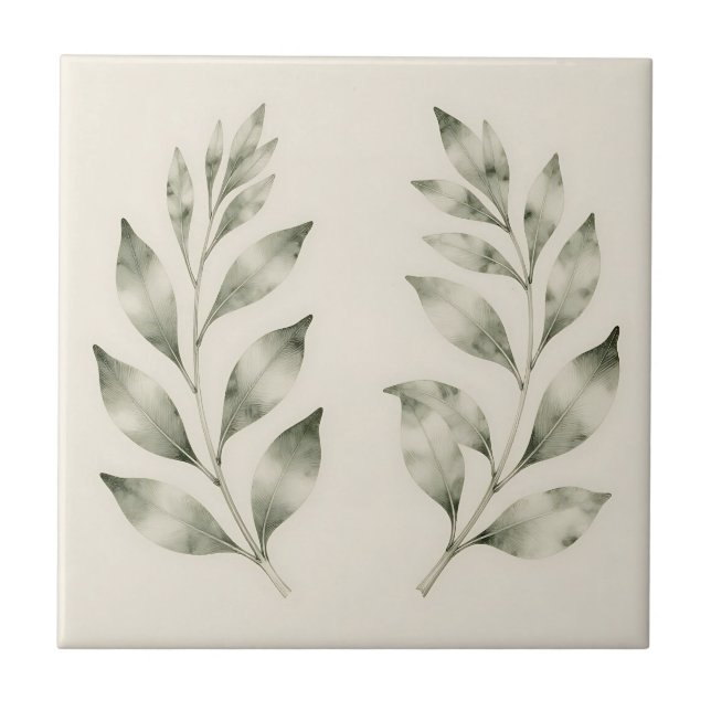 Azulejo Ramas de Laurel con Acuarela Elegante (Frente)