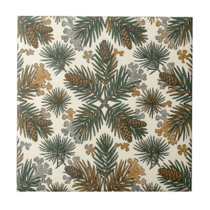 Azulejo Ramas de pino rústicas conos de pino patrón boscos
