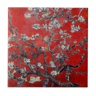 Azulejo Ramas de Vincent van Gogh con rojo del flor de la