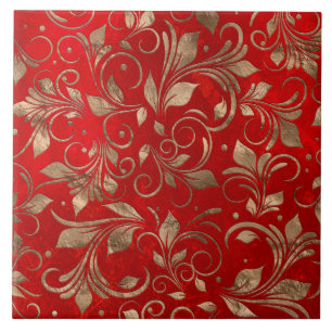 Azulejo Ramas doradas en rojo
