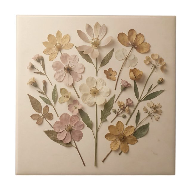 Azulejo Ramillete Botánico de Flores Silvestres Prensadas  (Frente)