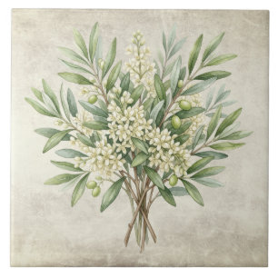 Azulejo Ramillete de olivo Bouquet Mediterrean Watercolors
