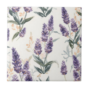 Azulejo Ramilletes de lavanda Botánico acuarela Floral púr
