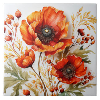 Azulejo ramo de amapola acuarela de flores silvestres