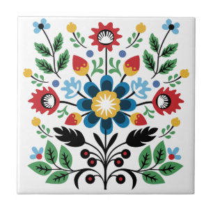 Azulejo Ramo de flores de arte popular simétrico