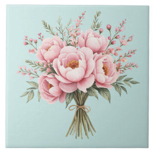Azulejo Ramo de flores de peonía rosa bonita