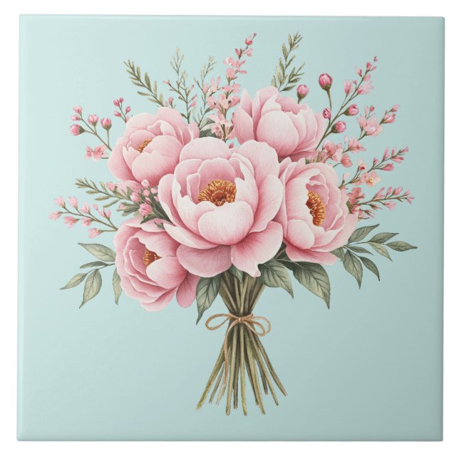 Azulejo Ramo de flores de peonía rosa bonita (Frente)