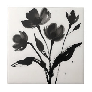 Azulejo Ramo de flores de tinta negra