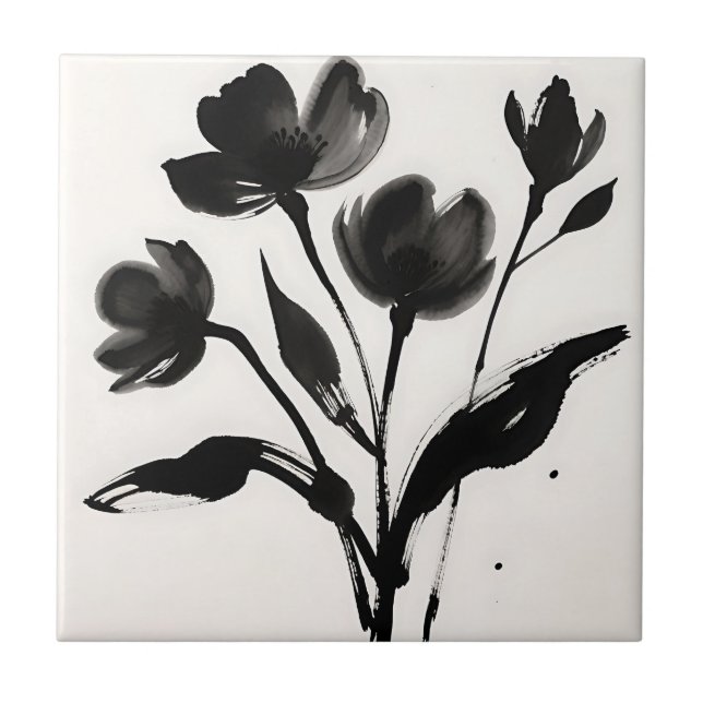 Azulejo Ramo de flores de tinta negra (Frente)