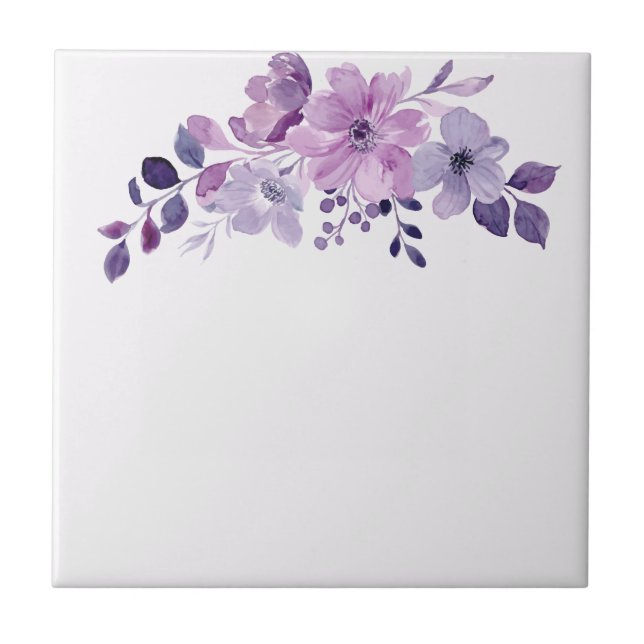 Azulejo Ramo de flores púrpura acuarela  (Frente)
