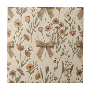 Azulejo Ramo de flores silvestres rústicas con lazos de ar