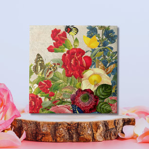 Azulejo Ramo de flores vintage con mariposas 6"x6"