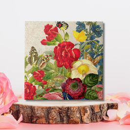 Azulejo Ramo de flores vintage con mariposas pequeño
