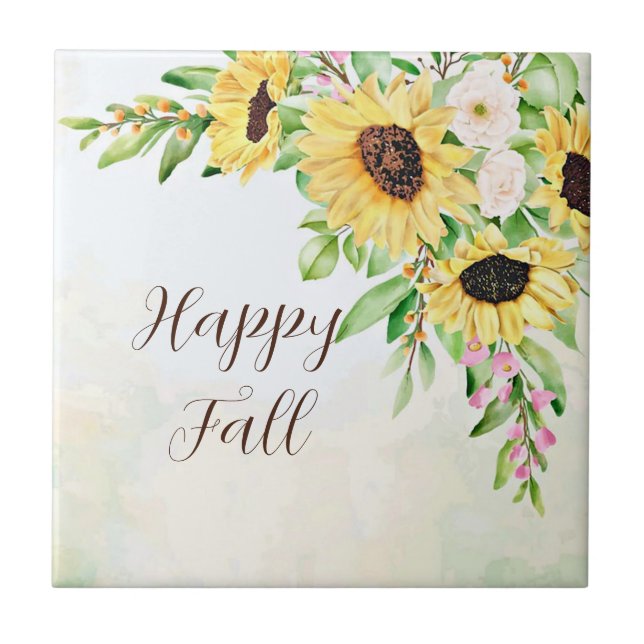 Azulejo Ramo de girasoles con texto personalizable  (Frente)