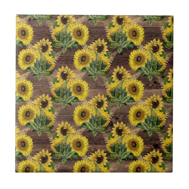 Azulejo Ramo de Girasoles Rústicos Granja Vintage Marrón (Frente)