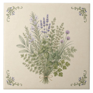 Azulejo Ramo de hierbas culinarias vintage para jardín de 