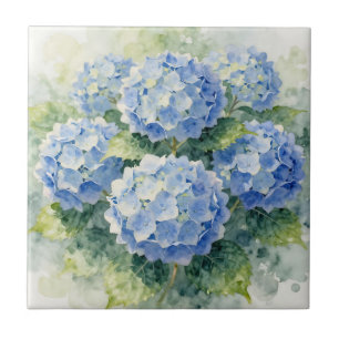 Azulejo Ramo de Hortensias Azules al Acuarela