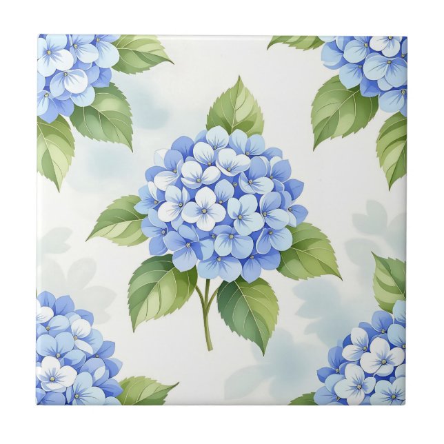 Azulejo Ramo de Hortensias Azules Pastel Patrón (Frente)