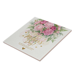 Azulejo Ramo de peonía rosa elegante tarjeta del día feliz