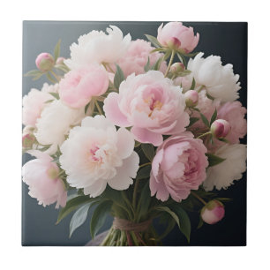 Azulejo Ramo de Peonía Rosa Suave Floral Romántico