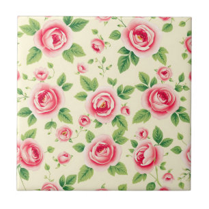 Azulejo Ramo de rosa rosa vintage floral pastel chintz