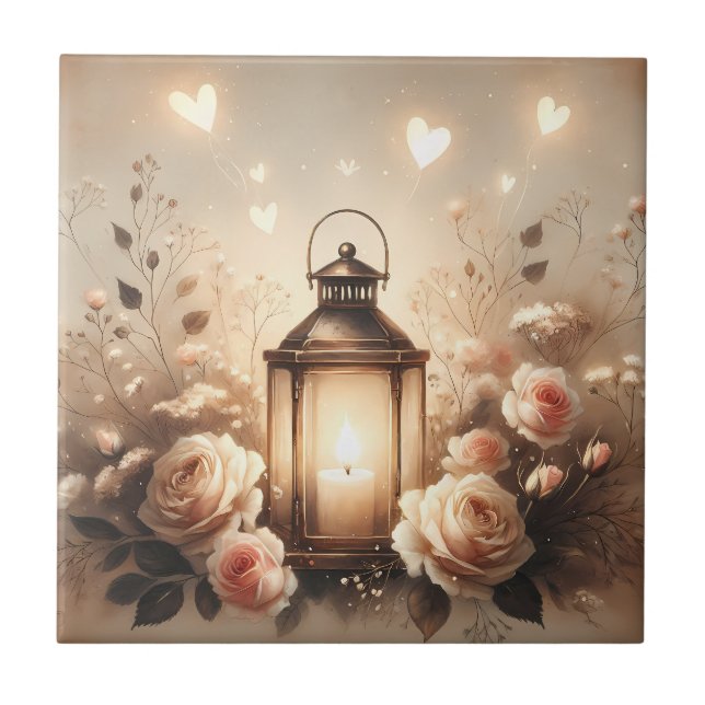 Azulejo Ramo de rosas con farolillo luminoso (Frente)