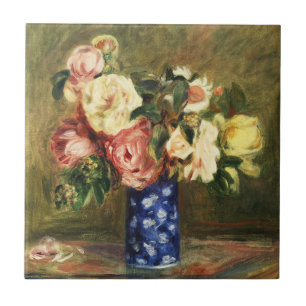 Azulejo Ramo de rosas rosadas vintage Renoir en arte de ja