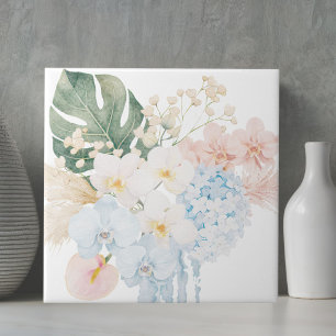 Azulejo Ramo Floral de Flores Tropicales Acuarela Monogram