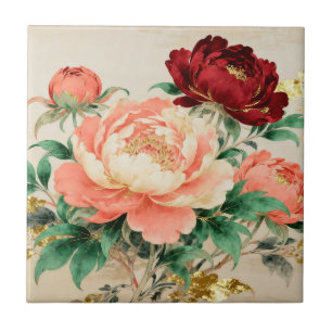 Azulejo Ramo Floral de Peonía Lujosa