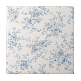 Azulejo Ramo Floral Toile Azul Crema Botánico Vintage 