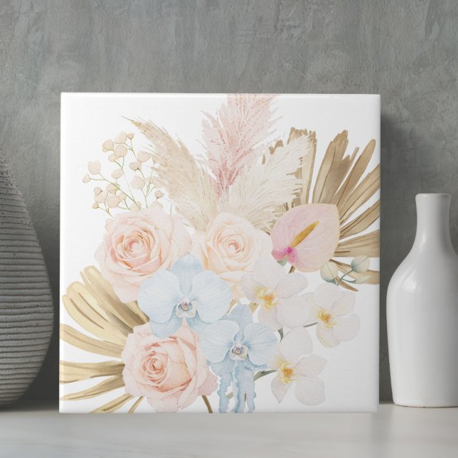 Azulejo Ramo Floral Tropical Bonito Con Monograma (Subido por el creador)