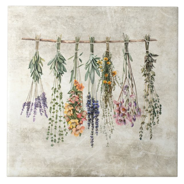 Azulejo Ramos de Flores y Hierbas Rústicas Secas (Frente)